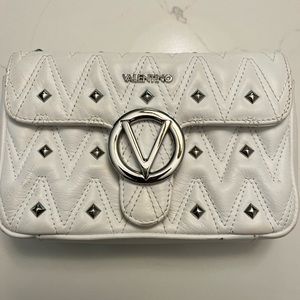 Valentino white leather with silver metal-shoulder or crossbody handbag